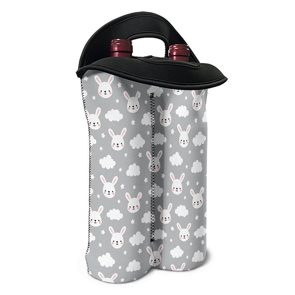 Rabbit And Cloud Pattern Print Double Neoprene Wine Tote