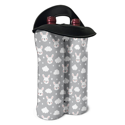 Rabbit And Cloud Pattern Print Double Neoprene Wine Tote