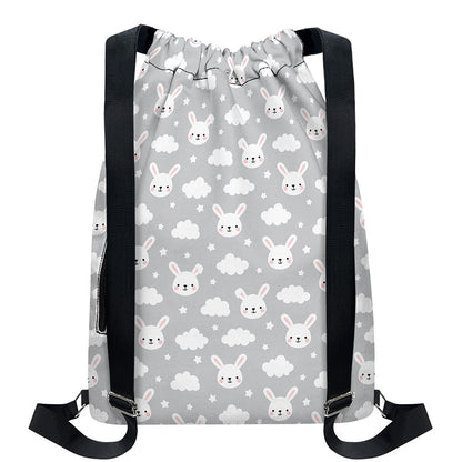 Rabbit And Cloud Pattern Print Drawstring Backpack
