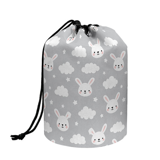 Rabbit And Cloud Pattern Print Drawstring Makeup Bag