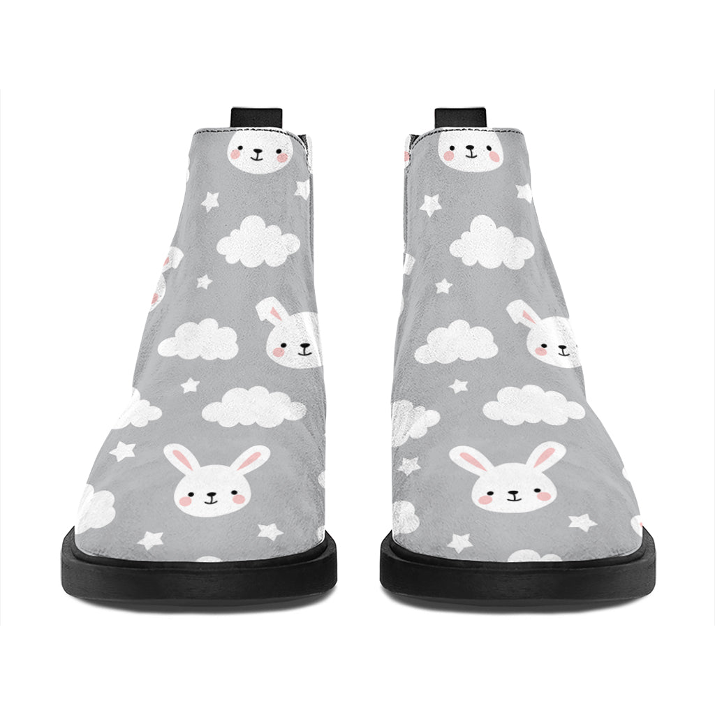 Rabbit And Cloud Pattern Print Flat Ankle Boots