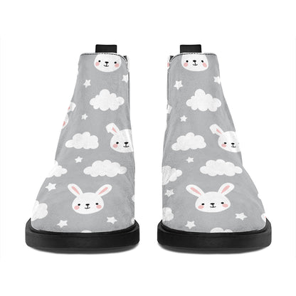 Rabbit And Cloud Pattern Print Flat Ankle Boots