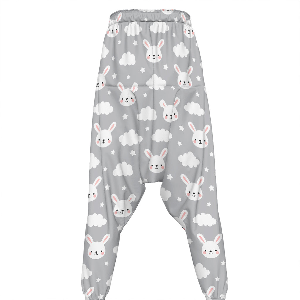 Rabbit And Cloud Pattern Print Hammer Pants
