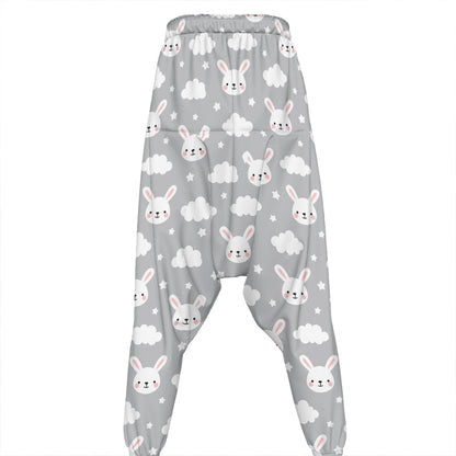Rabbit And Cloud Pattern Print Hammer Pants