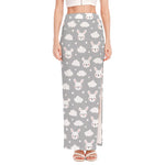 Rabbit And Cloud Pattern Print High Slit Maxi Skirt