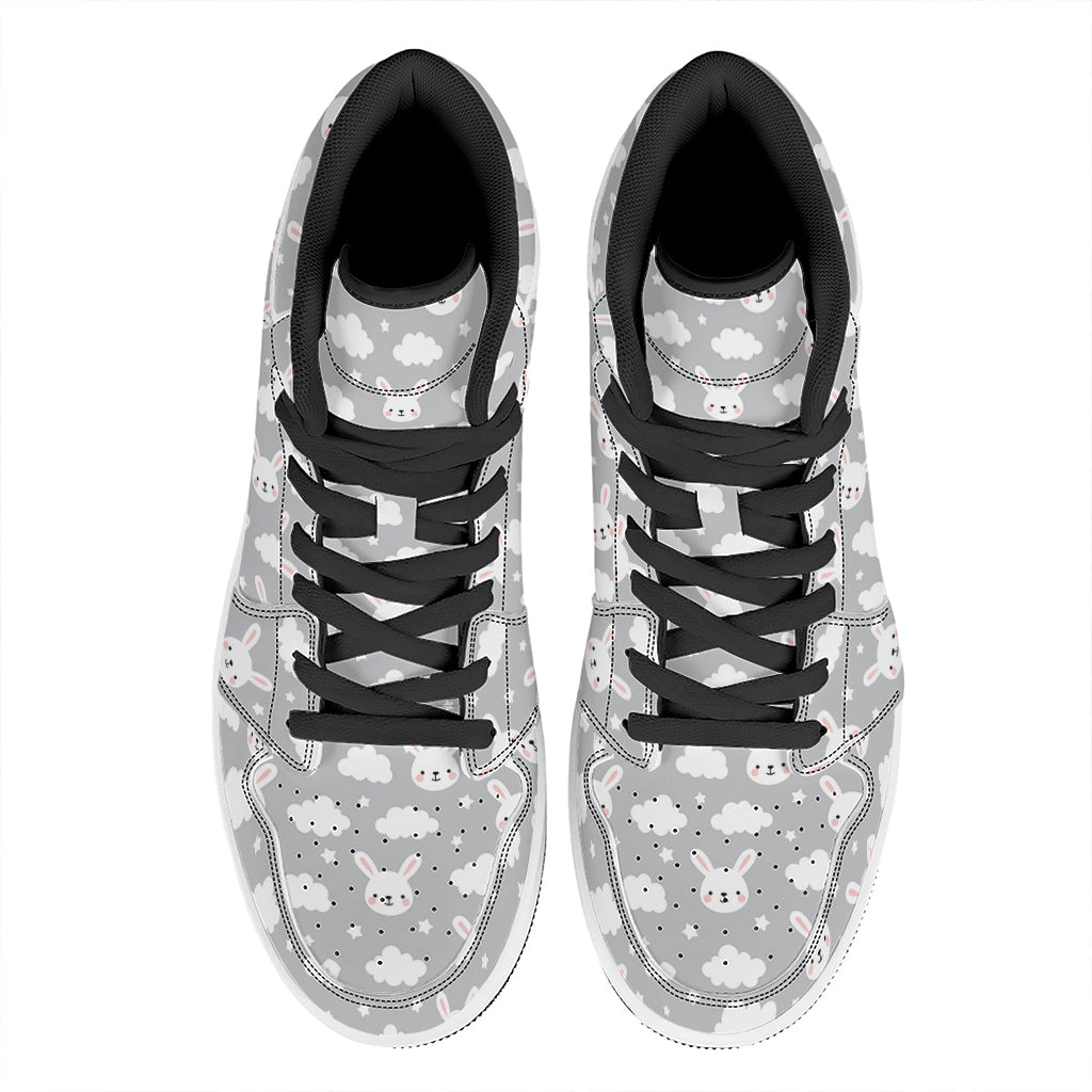 Rabbit And Cloud Pattern Print High Top Leather Sneakers