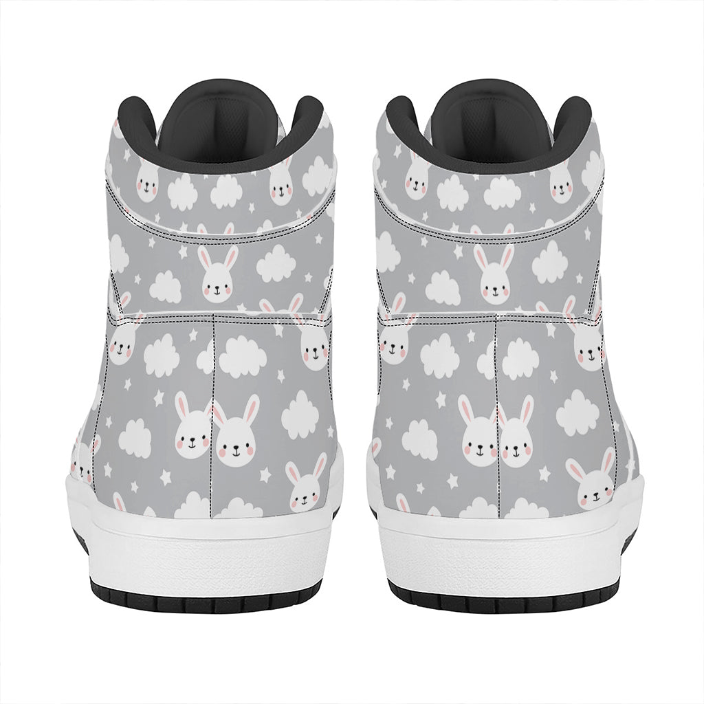 Rabbit And Cloud Pattern Print High Top Leather Sneakers