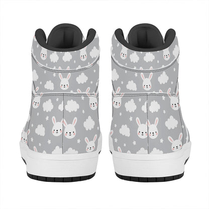 Rabbit And Cloud Pattern Print High Top Leather Sneakers