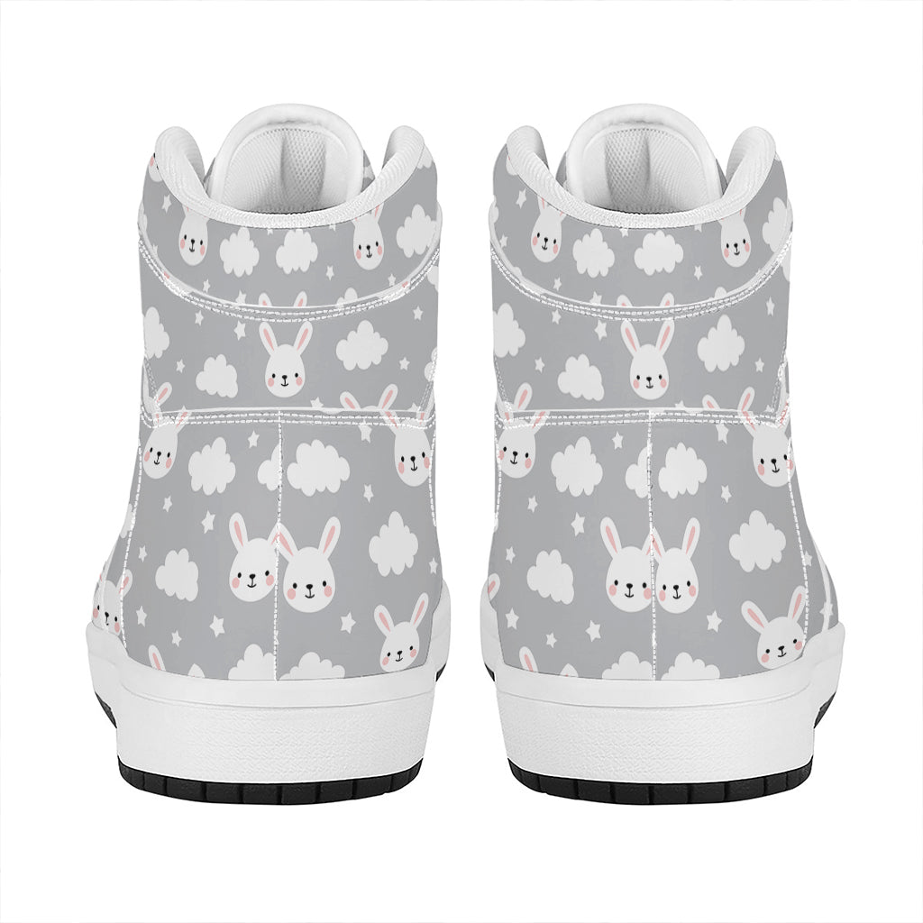 Rabbit And Cloud Pattern Print High Top Leather Sneakers