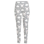 Rabbit And Cloud Pattern Print High-Waisted Pocket Leggings