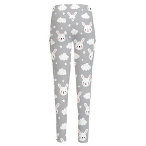 Rabbit And Cloud Pattern Print High-Waisted Pocket Leggings