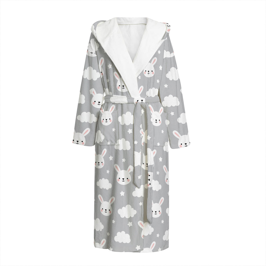 Rabbit And Cloud Pattern Print Hooded Bathrobe