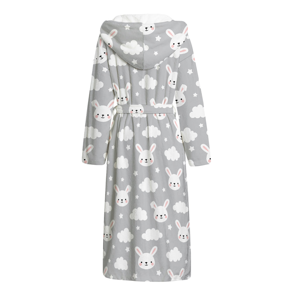 Rabbit And Cloud Pattern Print Hooded Bathrobe