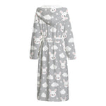 Rabbit And Cloud Pattern Print Hooded Bathrobe