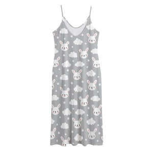 Rabbit And Cloud Pattern Print Jersey Midi Cami Dress