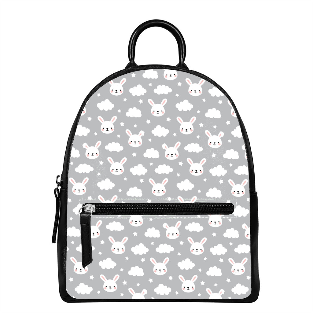 Rabbit And Cloud Pattern Print Leather Backpack