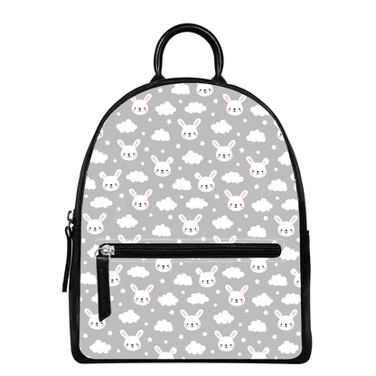 Rabbit And Cloud Pattern Print Leather Backpack