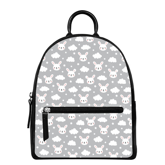 Rabbit And Cloud Pattern Print Leather Backpack