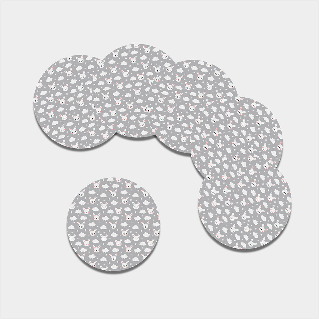 Rabbit And Cloud Pattern Print Leather Coaster Set
