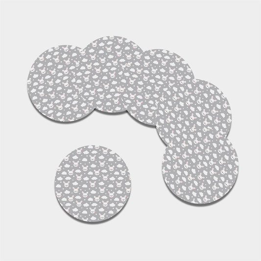 Rabbit And Cloud Pattern Print Leather Coaster Set