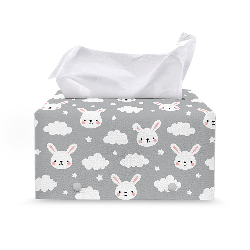 Rabbit And Cloud Pattern Print Leather Tissue Box Cover