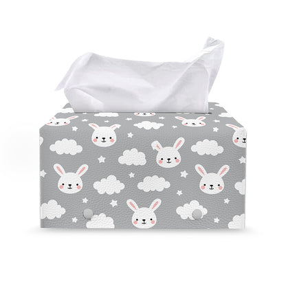 Rabbit And Cloud Pattern Print Leather Tissue Box Cover
