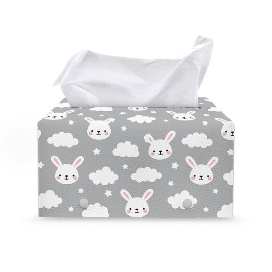 Rabbit And Cloud Pattern Print Leather Tissue Box Cover