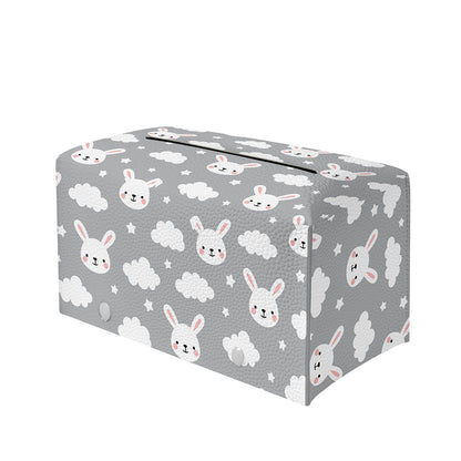 Rabbit And Cloud Pattern Print Leather Tissue Box Cover