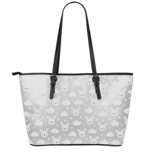 Rabbit And Cloud Pattern Print Leather Tote Bag