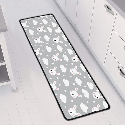 Rabbit And Cloud Pattern Print Long Kitchen Mat