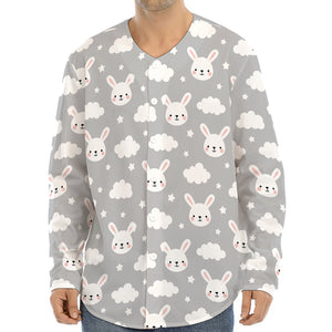 Rabbit And Cloud Pattern Print Long Sleeve Baseball Jersey