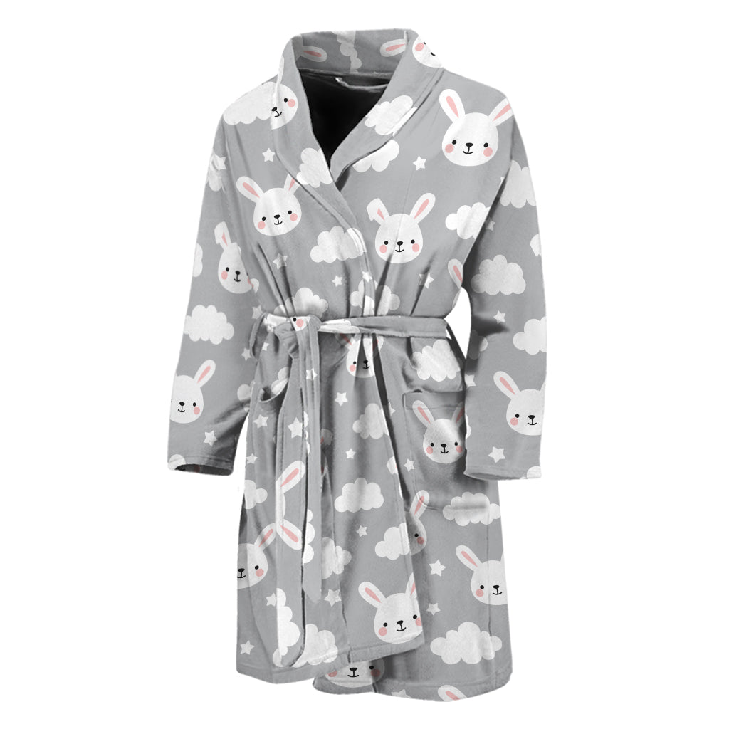 Rabbit And Cloud Pattern Print Men's Bathrobe