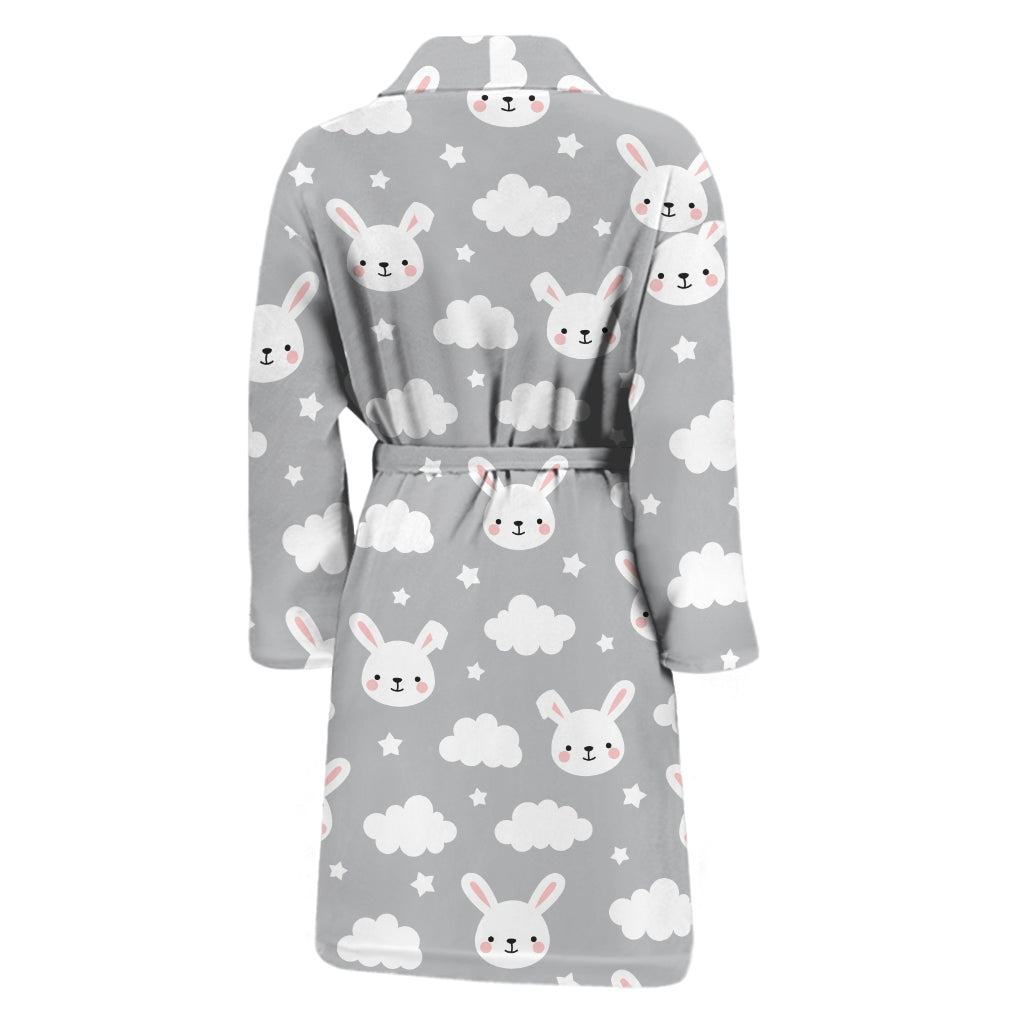 Rabbit And Cloud Pattern Print Men's Bathrobe