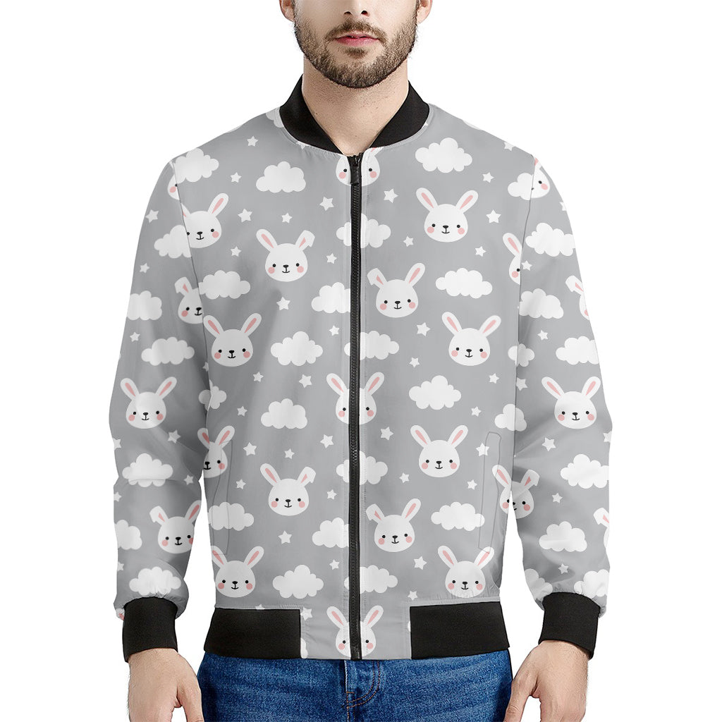 Rabbit And Cloud Pattern Print Men's Bomber Jacket