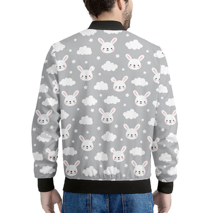 Rabbit And Cloud Pattern Print Men's Bomber Jacket