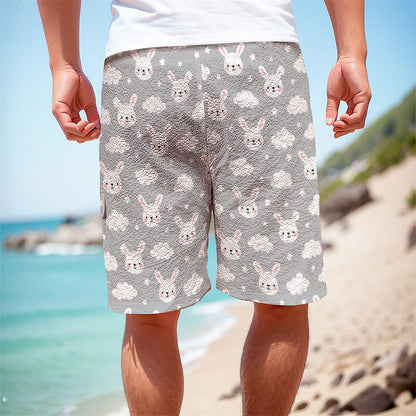 Rabbit And Cloud Pattern Print Men's Cargo Shorts