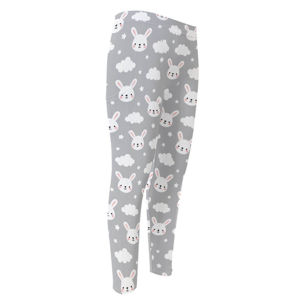 Rabbit And Cloud Pattern Print Men's Compression Pants