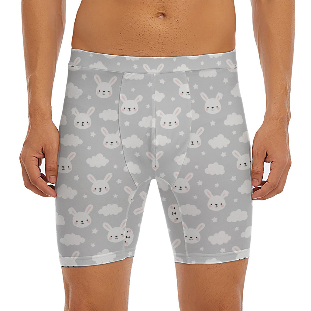 Rabbit And Cloud Pattern Print Men's Long Boxer Briefs