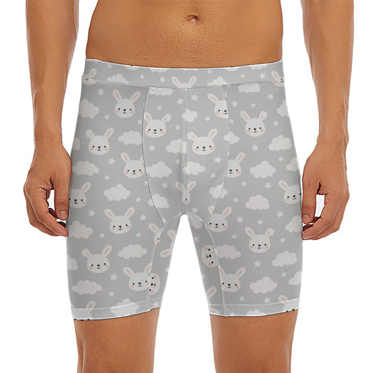 Rabbit And Cloud Pattern Print Men's Long Boxer Briefs