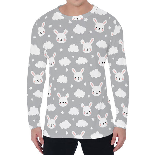 Rabbit And Cloud Pattern Print Men's Long Sleeve T-Shirt