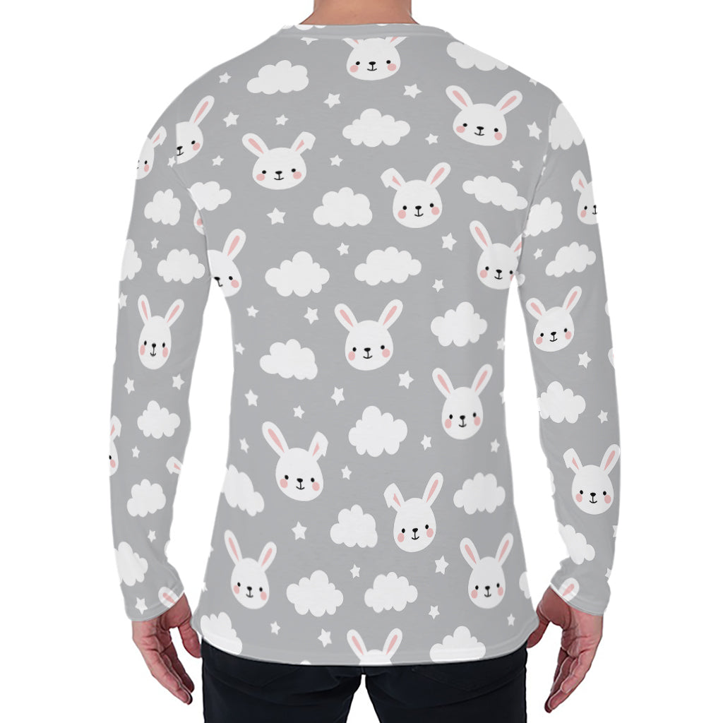 Rabbit And Cloud Pattern Print Men's Long Sleeve T-Shirt