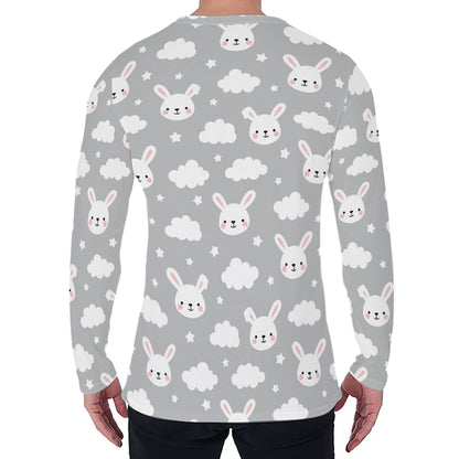 Rabbit And Cloud Pattern Print Men's Long Sleeve T-Shirt