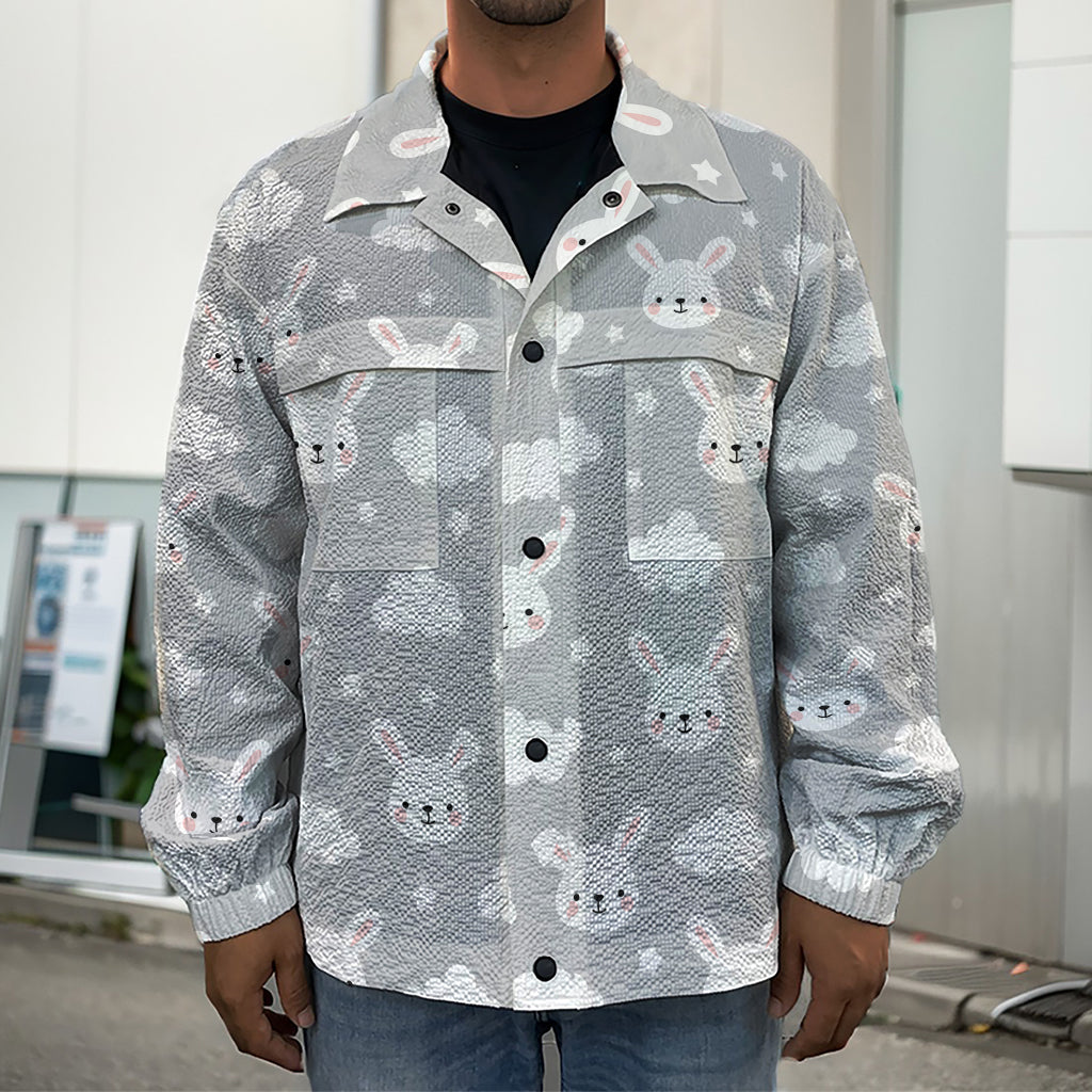 Rabbit And Cloud Pattern Print Men's Shirt Jacket