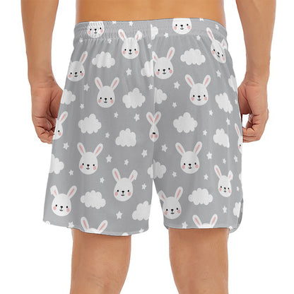 Rabbit And Cloud Pattern Print Men's Split Running Shorts