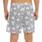 Rabbit And Cloud Pattern Print Men's Split Running Shorts