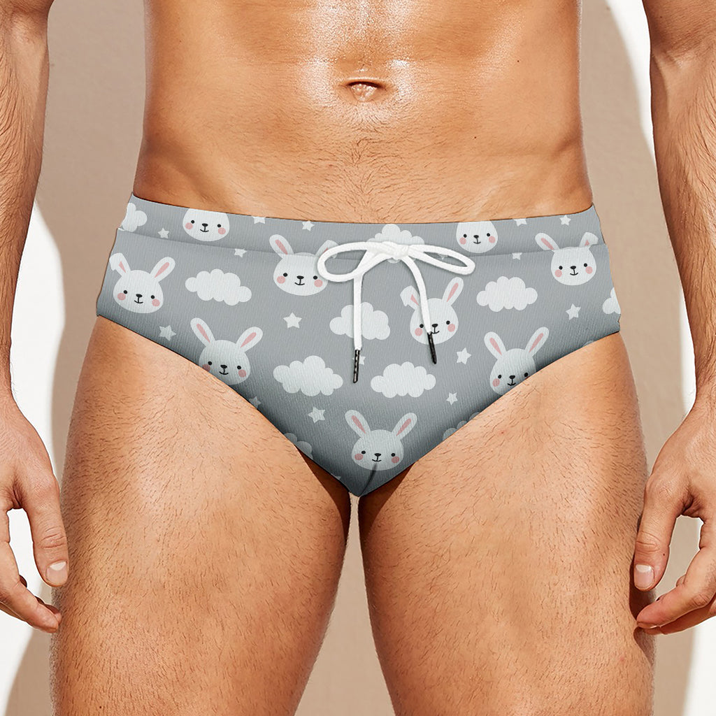 Rabbit And Cloud Pattern Print Men's Swim Briefs