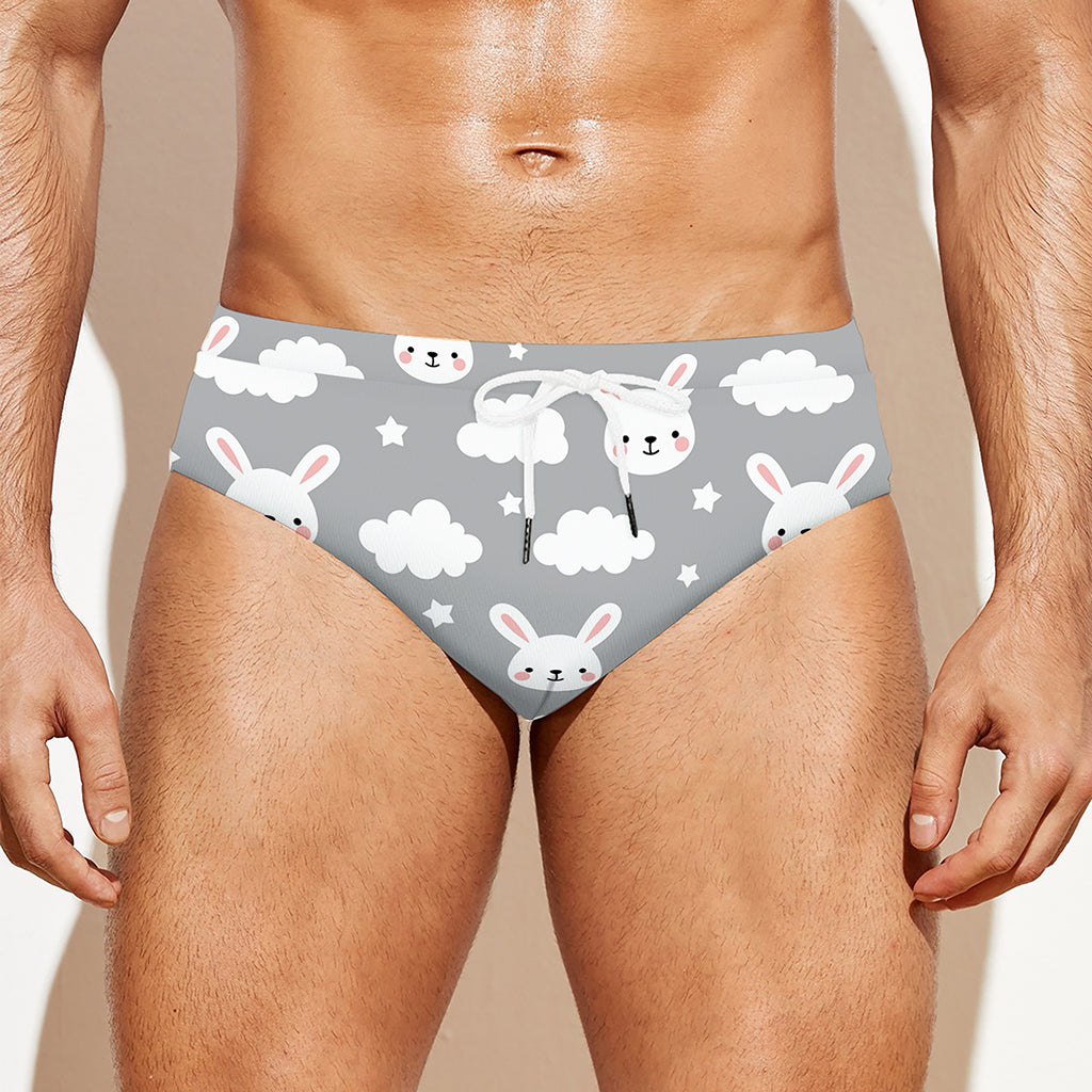 Rabbit And Cloud Pattern Print Men's Swim Briefs