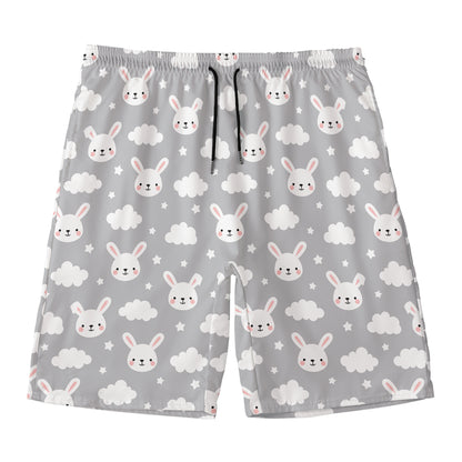 Rabbit And Cloud Pattern Print Men's Swim Trunks
