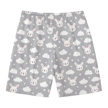 Rabbit And Cloud Pattern Print Men's Swim Trunks