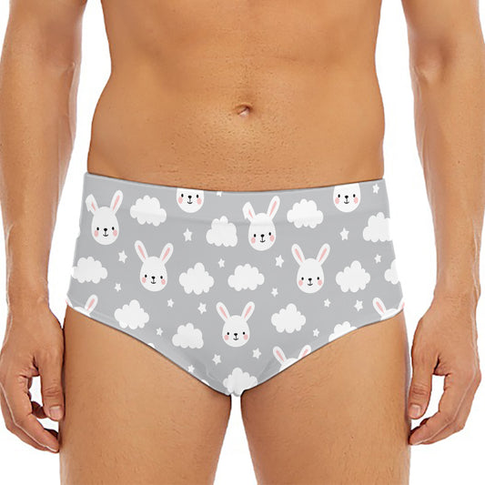 Rabbit And Cloud Pattern Print Men's Triangle Swim Briefs